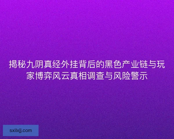 揭秘九阴真经外挂背后的黑色产业链与玩家博弈风云真相调查与风险警示